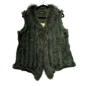 Jayley Collection Real Fur Vest Gilet One Size Green NWT Apres Ski Winter Knit